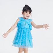 安奈兒（Annil）童裝女童禮服裙網(wǎng)紗女寶寶生日公主裙主持表演出服 夢境藍 110 cm