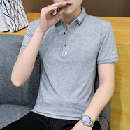 耐佐短袖T恤男夏季純色棉翻領(lǐng)半袖polo上衣服男裝短袖體恤衫定制 T166淺灰 XL