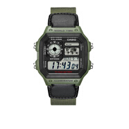 卡西歐（CASIO）男表小方塊電子表 運動(dòng)手表學(xué)生手表 多功能防水男士手表 小方表尼龍帶AE-1200WHB-3B