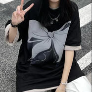 閨蜜裝夏季ins風閨蜜裝白色短袖T恤女學生韓版寬松字母印花夏季新款上衣服潮 黑色【優(yōu)質(zhì)面料】 M 適合86-105斤