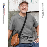 瑞質(zhì)中老年男裝T恤中年爸爸裝夏裝短袖老人爺爺純棉衣服老年人夏季 125魅力灰-有口袋 2XL