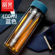 富光 玻璃杯男女便攜茶水分離杯雙層透明水杯茶杯大容量杯子定制logo 藍(lán)色400ml 320ml