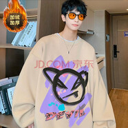 尡韻小惡魔長(cháng)袖衛衣秋季學(xué)生休閑寬松大碼長(cháng)袖情侶潮流長(cháng)袖衛衣男 加絨 Y-米色01 5XL