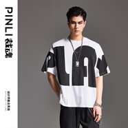 品立（PINLI）短袖T恤男純棉夏季潮流字母印花男士寬松體恤上衣 白色 L 175