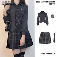 蝶嬌諾（DIEJIAONUO）新款連衣裙子女裝夏季甜辣學(xué)院風(fēng)JK制服套裝女純欲短裙兩件裝夏天 長(cháng) 灰色襯衣+領(lǐng)帶+JK格紋裙套裝 S
