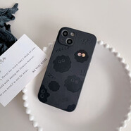 殼爵士 蘋果14ProMax手機殼iPhone13/12/11系列新款可愛卡通動漫鏡頭全包軟邊防摔時尚個性男女保護軟殼 【鐳射煤球】黑色全包款 蘋果14