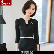 J-ME夏秋款小西裝職業(yè)裝女裝套裝女時(shí)尚氣質(zhì)空姐女神范名媛西服酒店前臺(tái)珠寶店銷售面試正裝美容工作服 黑色西裝 S