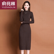 俞兆林秋冬季半高領(lǐng)羊毛連衣裙女中長(cháng)款過(guò)膝修身毛衣裙打底裙配大衣裙子 咖色 M【建議90-109斤】