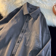 黑盒白襯衫長(cháng)袖男白襯衣秋冬季休閑寬松磨毛西裝內搭打底衫休閑搭配馬甲 101HWP-CS118灰色 L