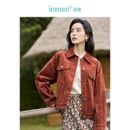 茵曼（INMAN）復(fù)古短外套秋女新款翻領(lǐng)燈芯絨落肩長袖寬松上衣18332224 復(fù)古紅 L
