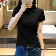 啄木鳥(niǎo)咖啡色莫代爾短袖t恤女修身半高領(lǐng)打底內搭半袖上衣ins 黑色 XL