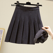 Mirza Mirror2025秋冬新款毛呢半身裙女高腰顯瘦a字短裙學(xué)院風(fēng)遮胯百褶裙 深灰 S