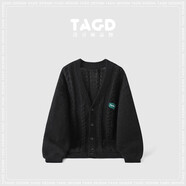 TAGD簡約慵懶風(fēng)口袋麻花針織衫2025秋季新款寬松百搭開衫毛衣男女同款 黑色 XL