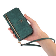 適用三星S23Ultra手機殼S22+ note20翻蓋s10plus保護皮套錢(qián)包帶繩 綠色+掛繩9卡拉鏈錢(qián)包款 三星Galaxy?S7Edge