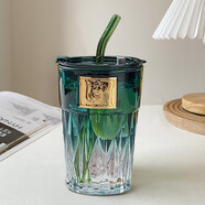 美杜（Meidu）高顏值玻璃杯水杯大容量吸管杯帶蓋果汁杯牛奶杯喝水杯咖啡杯女 玻璃吸管杯小熊綠色杯 420ml