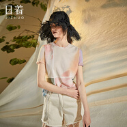 日著（rizhuo）原創(chuàng)設計女裝2024夏季新款別致印花上衣薄款寬松棉短袖t恤 幻印 L