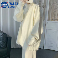 NASALIKE 高領(lǐng)毛衣男慵懶風(fēng)寬松夏冬款韓版潮流ins不規(guī)則針織衫情侶裝線衣 MY9001米白色（顏色帶點(diǎn)偏淺黃） XL