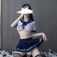 木戀莎 女士性感內(nèi)衣情趣內(nèi)衣睡衣女情趣用品jk制服誘惑夜店性感女裝 400藏青藍(lán)【 上衣+裙子】+黑學(xué)生襪 均碼80-115斤