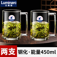 樂(lè )美雅（Luminarc）法國樂(lè )美雅耐熱鋼化玻璃杯子家用茶杯帶把水杯大容量泡茶杯加厚綠 能量450ml【兩支】