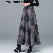 vuzrmm輕奢冬季新款加厚毛呢半身裙女格子長裙a字裙高腰大擺長裙冬長裙 多彩格 M腰圍2.0-2.1尺長度85厘米
