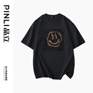 品立（PINLI）短袖T恤男100%純棉夏季新款男裝圓領(lǐng)休閑男士半袖體恤 黑色 2XL 185