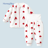 honeysky哈尼天空 嬰兒衣服套裝冬季四季款男女寶寶休閑居家服兒童加厚保暖上衣高腰護(hù)肚長(zhǎng)褲兩件套 紅點(diǎn)點(diǎn) 66cm(3-6個(gè)月)