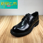 新款上市寊皮大頭皮鞋男頭層牛皮商務(wù)休閑鞋英倫青年百搭圓頭系帶男鞋厚底 黑色 38