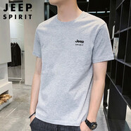 JEEP SPIRIT吉普短袖T恤男夏季純色純棉打底衫男士寬松圓領(lǐng)上衣男 灰色 2XL