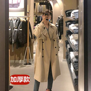 深海駿馬 長款風衣男春秋季新款寬松時尚潮牌青年外套大碼加厚披風上大衣 卡其加厚 2XL（建議160-180斤）