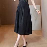 WVHK【特價(jià)撿漏】龜裂紋香云紗半身裙女春秋高腰a字遮肚子夏季薄款裙 黑色 4XL
