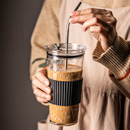 圓舍（Yumsir）高顏值帶吸管杯玻璃杯大容量冰美式咖啡杯奶茶杯帶蓋女生飲料杯 630ml學(xué)霸杯-中號
