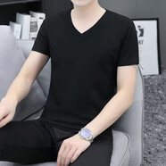 牧思特（MUSITE）短袖t恤男2023年v領(lǐng)夏季韓版潮流棉T恤男士衣服情侶男裝夏天 黑色 M