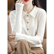 皮爾卡丹（pierre cardin）2025春裝款羊毛衫女開(kāi)衫襯衣領(lǐng)精致POLO領(lǐng)長(zhǎng)袖毛衣羊毛打底針織衫 米色 L