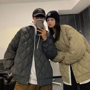 廣馬 棒球服男冬季美式復古菱形格棉服冬季潮牌棉衣外套棒球情侶棉服 深灰色（菱形格棒球服）666 L建議120-140斤