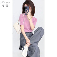 可茵休閑褲套裝女裝2024年夏季新款小個子通勤百搭拖地闊腿褲長褲子女 套裝 L