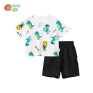貝貝怡【官方發(fā)售】兒童套裝夏季薄款衣服男女寶寶卡通套裝吸汗外出衣服 白底滿?。═2447） 130 （推薦身高120-130cm）