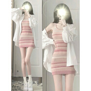 圣雪緹吊帶連衣裙女2025夏季女裝套裝針織裙純欲風(fēng)包臀短裙子女小個(gè)子 單襯衣 XL