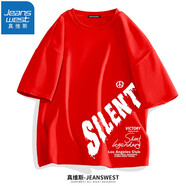 真維斯（JEANSWEST）春夏新款短袖T恤男寬松大碼純棉青少年運動(dòng)休閑情侶潮流印花字母 紅（傳奇白） 4XL(推薦體重200斤-220斤左右)