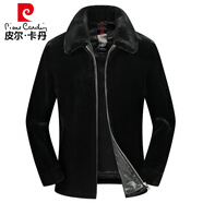 皮爾卡丹（pierre cardin）貂絨大衣男士整貂毛休閑年輕卡貂絨皮毛一體皮草卡貂絨外套針織 黑色 翻領(lǐng)款 L 125-135斤