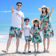 小熊精靈（xiaoxiongjingling）海灘親子裝夏裝潮流全家裝海邊度假旅游母女連衣裙沙灘裙套裝短袖 71175沙灘親子裝 媽媽裙子L碼/建議105-115斤