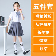 男童女童朗誦服裝中小學生六一國慶大合唱表演服裝詩歌演出服兒童幼兒園園服 短袖灰色女款套裝 140