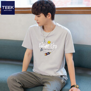TEEK新款短袖t恤男裝上衣服 2025夏季圓領(lǐng)潮款印花男士重磅純棉體恤衫 【不易起球】HSC3花灰色 L