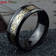 Jack VineyJA 戒指男//學生霸氣潮炫酷防身帥氣情侶男生食指指環(huán)嘻哈 貴族龍紋黑戒指+紋身貼+手鏈 9碼建議130-140斤