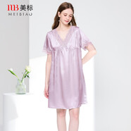 美標（MEIBIAO）送女友禮物商場(chǎng)同款性感短袖真絲睡裙夏季女100%桑蠶絲連衣裙睡衣 香氛紫 2XL (175/96A)