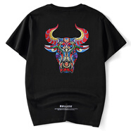 天龍致尊（Denon supreme）短袖中國風t恤男女潮牌夏季麒麟刺繡大碼男士潮流情侶裝T恤衫 658黑色 2XL(建議160-175斤)