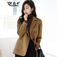 妍莉芬短外套女裝2025年春季新款韓版氣質(zhì)西裝外套上衣毛呢大衣女春秋 晚秋駝 S【建議90斤-100斤】