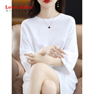 LOVER RUCCI法國純棉t恤女寬松落肩袖25年夏季新款新疆棉中長款中袖學(xué)生體恤 白色 L