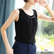 昂柏圓領小吊帶背心女短款外穿韓版職場女裝氣質時尚新款春夏季女士雪紡上衣顯瘦百搭內搭小衫 黑色吊帶 2XL