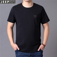 吉普（JEEP）短袖t恤男2025新款寬松夏季純色棉質(zhì)圓領休閑刺繡半袖t桖上衣男裝 3037款黑色下擺開叉 XL/180建議155-165體重