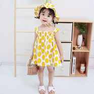 標點(diǎn)熊新款女童連衣裙帶帽寶寶背帶裙洋氣公主裙波點(diǎn)小女孩吊帶裙子夏季 圓波點(diǎn)黃 帶帽 90 碼 建議身高 80- 90 cm